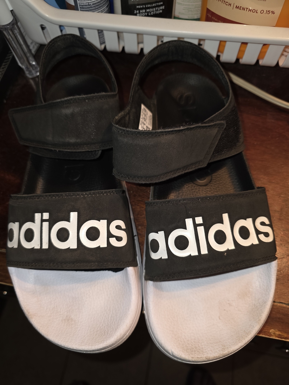 adidas Black and White Men size 8 Women Size 10 Velcro Slide Sandals